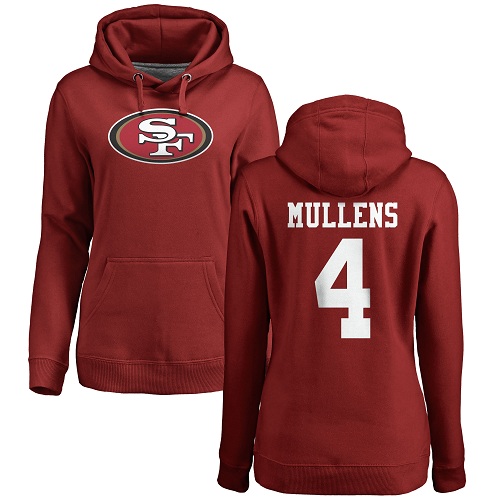 San Francisco 49ers Red Women Nick Mullens Name and Number Logo #4 Pullover NFL Hoodie Sweatshirts->women nfl jersey->Women Jersey
